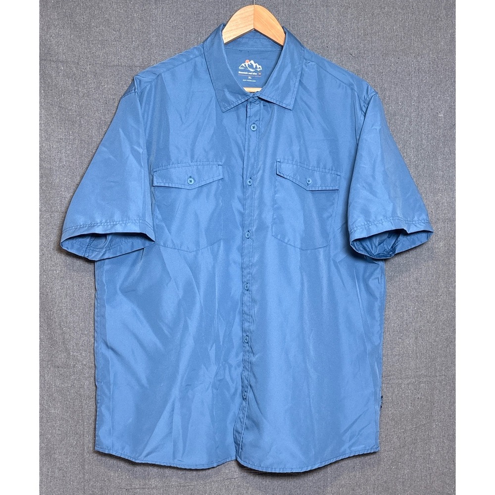 Mountain and Isles Mens XL Blue Ripstop Short Sleeve Button Down Hiking Shirt